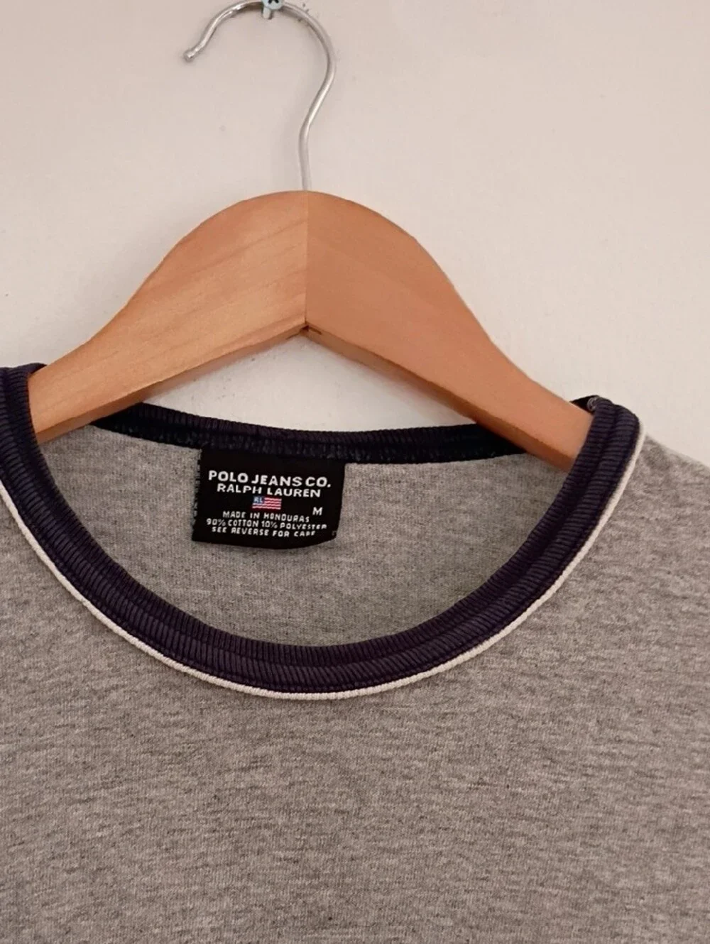 Polo by Ralph Lauren Gray Short Sleeve Tee with Navy Trim and Pink Logo